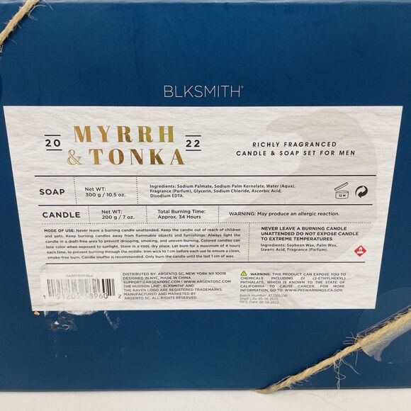 Blksmith Myrrh & Tonka Mens Gift set Soy Candle Bar Soap New In Box - Picture 4 of 6